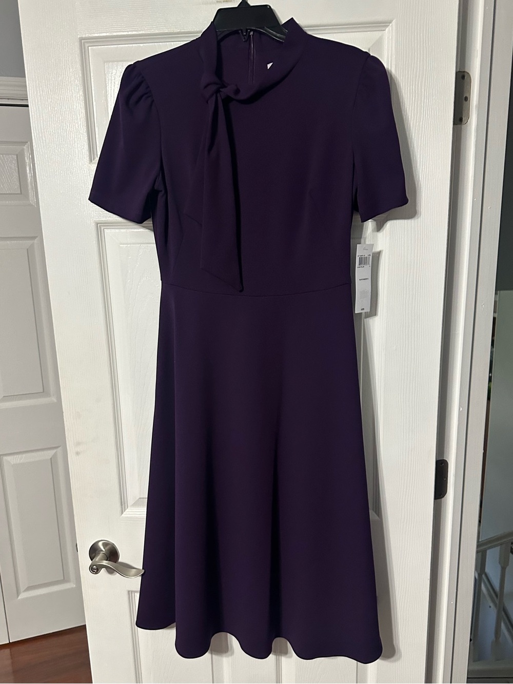 NWT London Style Collection Elegant Plum Midi Dress with Neck Tie